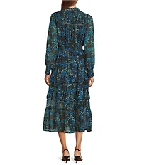 Layered With Love Yvonne Chiffon Floral V-Neck Long Sleeve Smocked Tassel Tie Maxi Dress