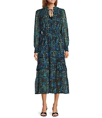 Layered With Love Yvonne Chiffon Floral V-Neck Long Sleeve Smocked Tassel Tie Maxi Dress