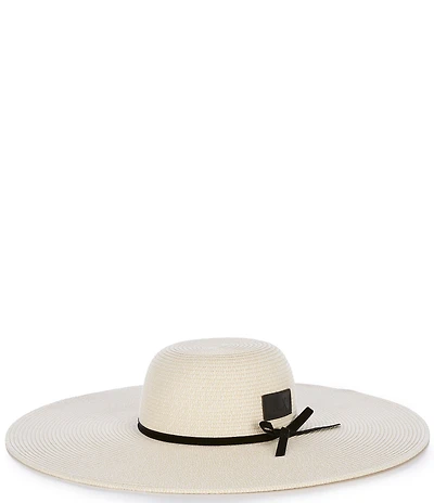 Le' AL.X Logo Leather Patch Paper Woven Oversized Brim Sun Hat