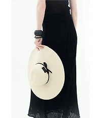 Le' AL.X Logo Leather Patch Paper Woven Oversized Brim Sun Hat