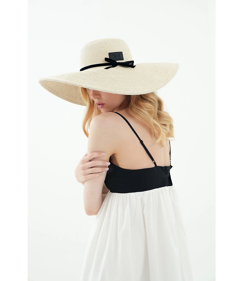Le' AL.X Logo Leather Patch Paper Woven Oversized Brim Sun Hat