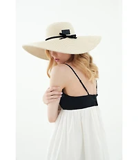 Le' AL.X Logo Leather Patch Paper Woven Oversized Brim Sun Hat