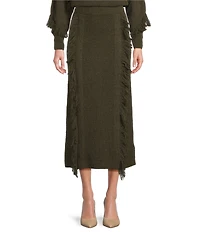 Le' AL.X Alpaca Wool Blend Knit Fringed High Rise Pencil Sweater Coordinating Maxi Skirt