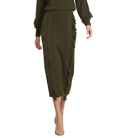 Le' AL.X Alpaca Wool Blend Knit Fringed High Rise Pencil Sweater Coordinating Maxi Skirt