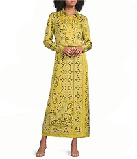 Le' AL.X Bandana Print Collared Long Sleeve Button Down Satin Coordinating Blouse