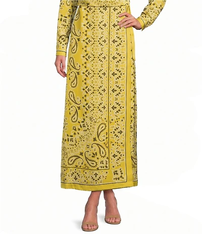 Le' AL.X Bandana Print High Rise Side Tie Satin Coordinating Maxi Skirt