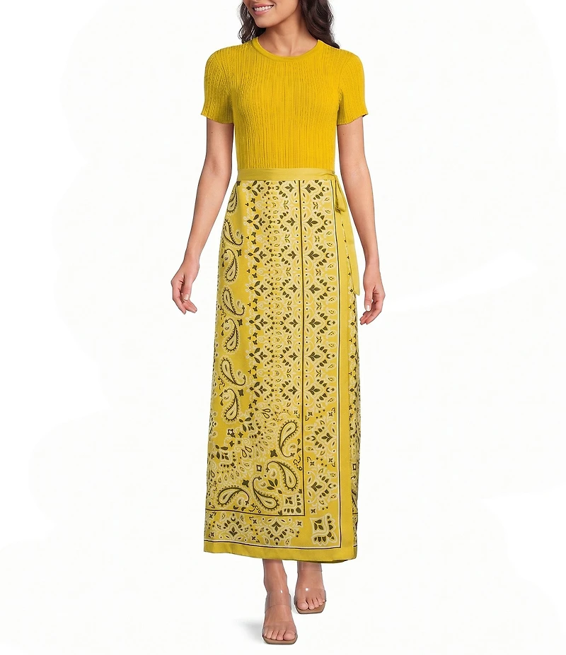 Le' AL.X Bandana Print High Rise Side Tie Satin Coordinating Maxi Skirt