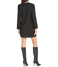 Le' AL.X Beaded Crew Neck Long Bell Sleeve Wool Blend Mini Dress