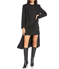 Le' AL.X Beaded Notch Lapel Collar Long Sleeve Wool Blend Blazer Trench Coat