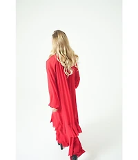 Le' AL.X Chiffon Ruched Mock Neck Long Blouson Sleeve Tiered Ruffle Shift Maxi Dress