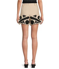 Le' AL.X Embroidered Linen High Rise Tie Waist Pocketed Trouser Coordinating Shorts