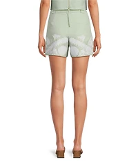 Le' AL.X Embroidered Linen High Rise Tie Waist Pocketed Trouser Coordinating Shorts
