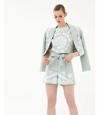 Le' AL.X Embroidered Linen High Rise Tie Waist Pocketed Trouser Coordinating Shorts