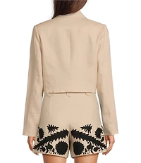 Le' AL.X Embroidered Linen Notch Lapel Long Sleeve Button Front Cropped Coordinating Blazer