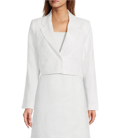 Le' AL.X Embroidered Linen Notch Lapel Long Sleeve Button Front Cropped Coordinating Blazer
