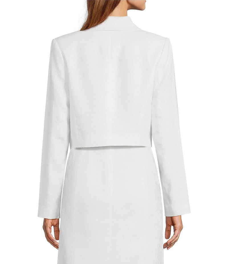 Le' AL.X Embroidered Linen Notch Lapel Long Sleeve Button Front Cropped Coordinating Blazer
