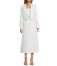 Le' AL.X Embroidered Linen Notch Lapel Long Sleeve Button Front Cropped Coordinating Blazer