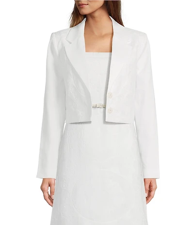 Le' AL.X Embroidered Linen Notch Lapel Long Sleeve Button Front Cropped Coordinating Blazer