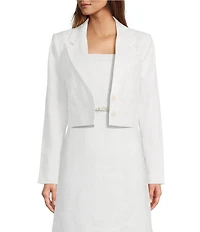 Le' AL.X Embroidered Linen Notch Lapel Long Sleeve Button Front Cropped Coordinating Blazer