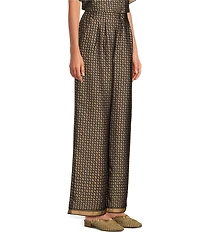 Le' AL.X Logo Print Satin High Waisted Pleated Front Wide Leg Coordinating Pants
