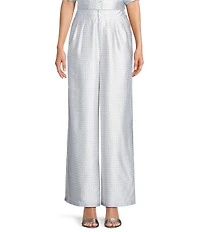 Le' AL.X Logo Print Satin High Waisted Pleated Front Wide Leg Coordinating Pants