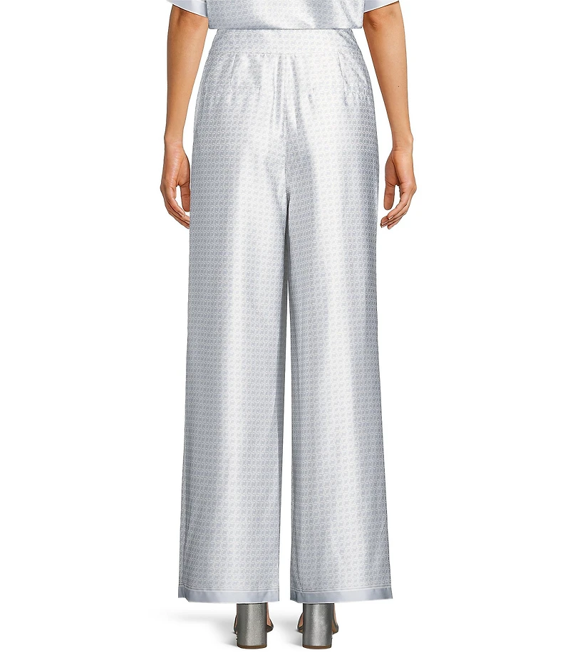 Le' AL.X Logo Print Satin High Waisted Pleated Front Wide Leg Coordinating Pants