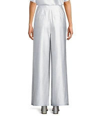 Le' AL.X Logo Print Satin High Waisted Pleated Front Wide Leg Coordinating Pants