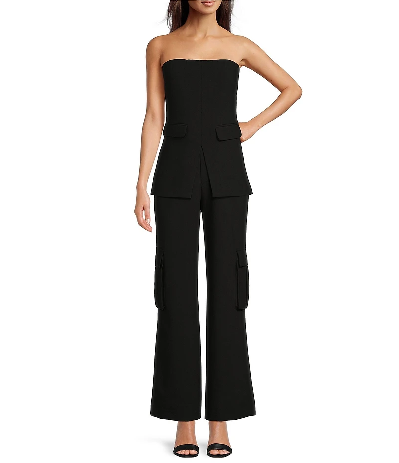 Le' AL.X Woven Crepe Straight Neck Sleeveless Cargo Suit Coordinating Top