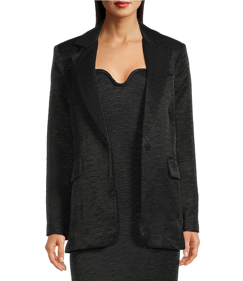 Le' AL.X Crinkle Notch Lapel Long Sleeve Button Front Coordinating Blazer