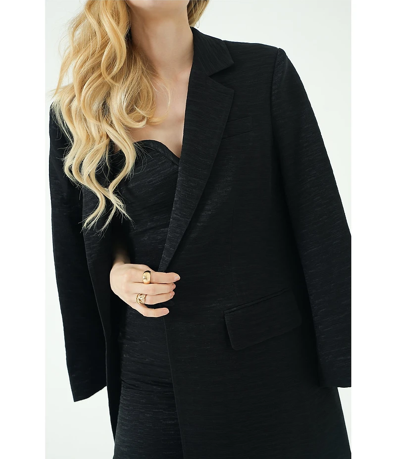 Le' AL.X Crinkle Notch Lapel Long Sleeve Button Front Coordinating Blazer