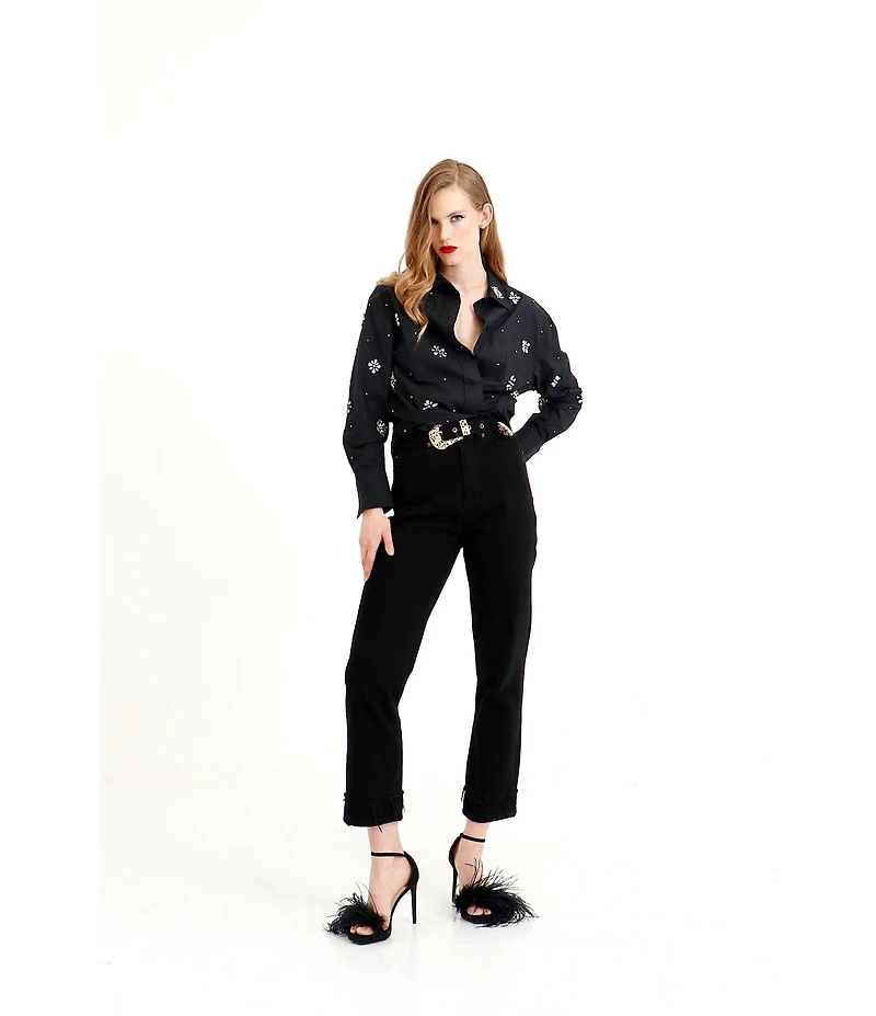Le' AL.X Denim Built-In Western Belt High Rise Straight Leg 5-Pocket Jeans