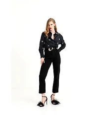 Le' AL.X Denim Built-In Western Belt High Rise Straight Leg 5-Pocket Jeans