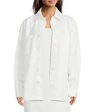 Le' AL.X Denim Point Collar Button Front Dropped Long Sleeve Oversized Coordinating Overshirt