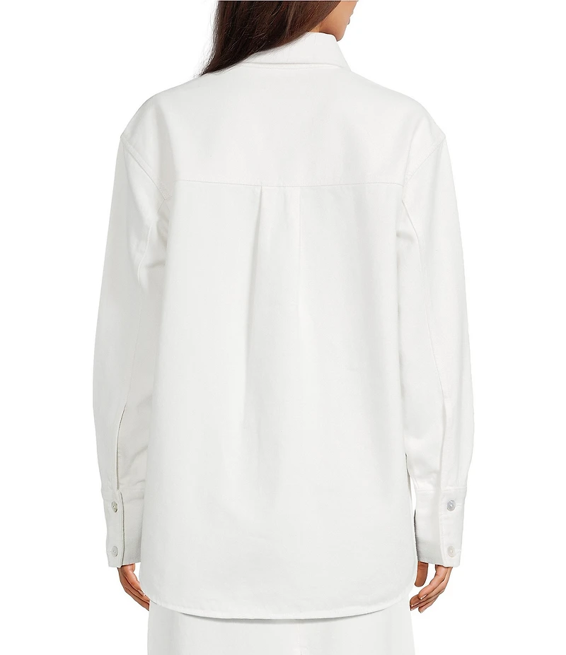 Le' AL.X Denim Point Collar Button Front Dropped Long Sleeve Oversized Coordinating Overshirt