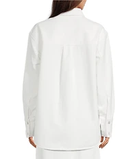 Le' AL.X Denim Point Collar Button Front Dropped Long Sleeve Oversized Coordinating Overshirt