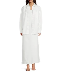Le' AL.X Denim Point Collar Button Front Dropped Long Sleeve Oversized Coordinating Overshirt