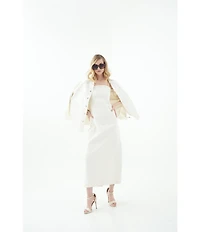 Le' AL.X Denim Point Collar Button Front Dropped Long Sleeve Oversized Coordinating Overshirt