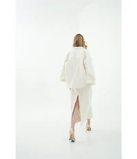 Le' AL.X Denim Point Collar Button Front Dropped Long Sleeve Oversized Coordinating Overshirt