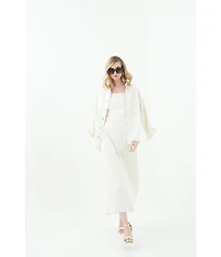 Le' AL.X Denim Point Collar Button Front Dropped Long Sleeve Oversized Coordinating Overshirt