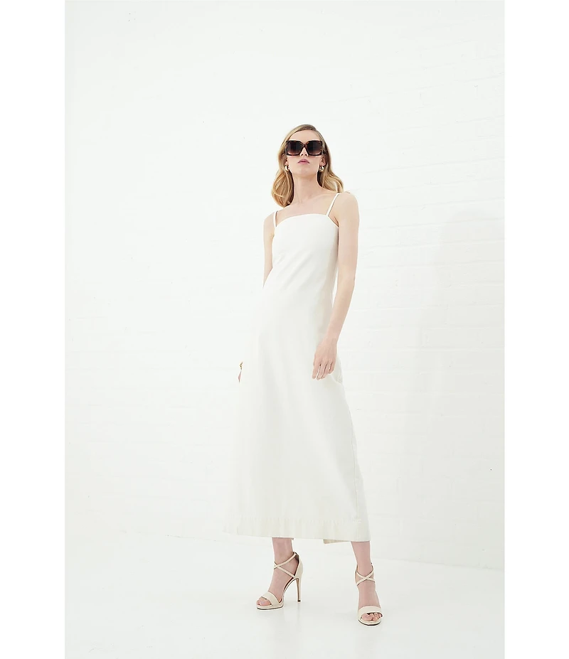Le' AL.X Denim Square Neck Spaghetti Strap Back Split Hem Column Coordinating Maxi Dress