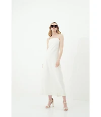 Le' AL.X Denim Square Neck Spaghetti Strap Back Split Hem Column Coordinating Maxi Dress