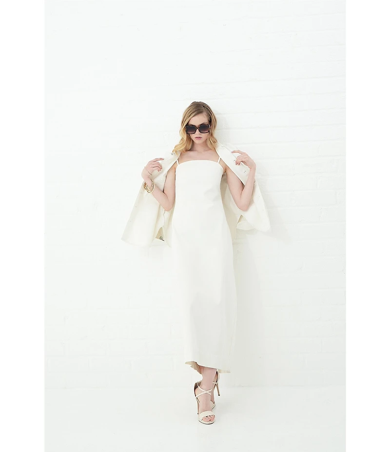Le' AL.X Denim Square Neck Spaghetti Strap Back Split Hem Column Coordinating Maxi Dress