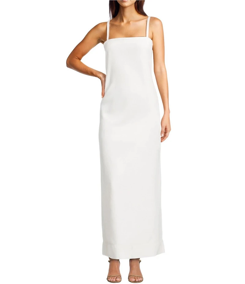 Le' AL.X Denim Square Neck Spaghetti Strap Back Split Hem Column Coordinating Maxi Dress