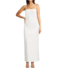 Le' AL.X Denim Square Neck Spaghetti Strap Back Split Hem Column Coordinating Maxi Dress