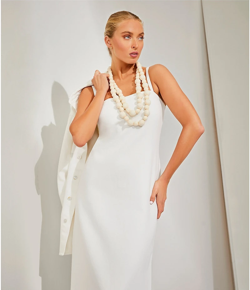 Le' AL.X Dual Strand Silk Wrapped Ceramic Beaded Adjustable Cord Statement Long Necklace