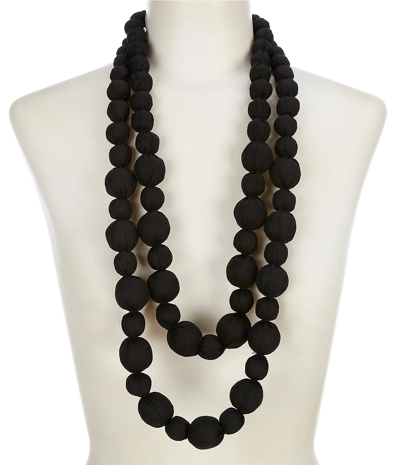 Le' AL.X Dual Strand Silk Wrapped Ceramic Beaded Adjustable Cord Statement Long Necklace