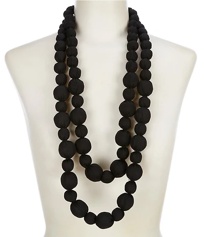 Le' AL.X Dual Strand Silk Wrapped Ceramic Beaded Adjustable Cord Statement Long Necklace