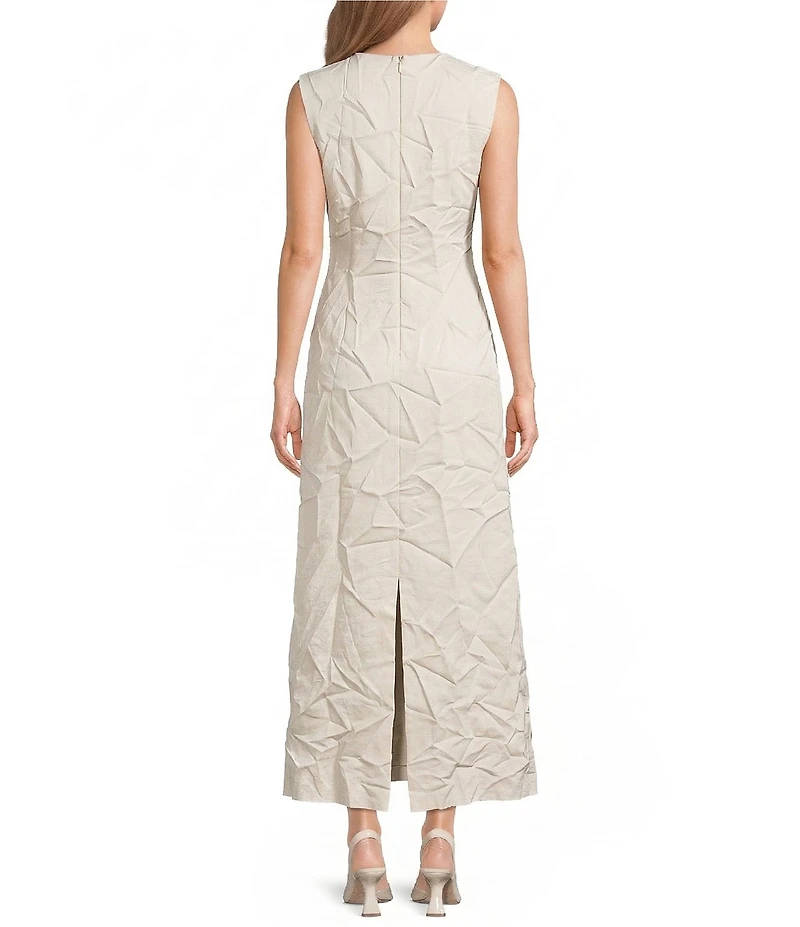 Le' AL.X Embroidered Geo Print Crew Neck Sleeveless A-Line Maxi Dress