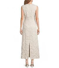 Le' AL.X Embroidered Geo Print Crew Neck Sleeveless A-Line Maxi Dress
