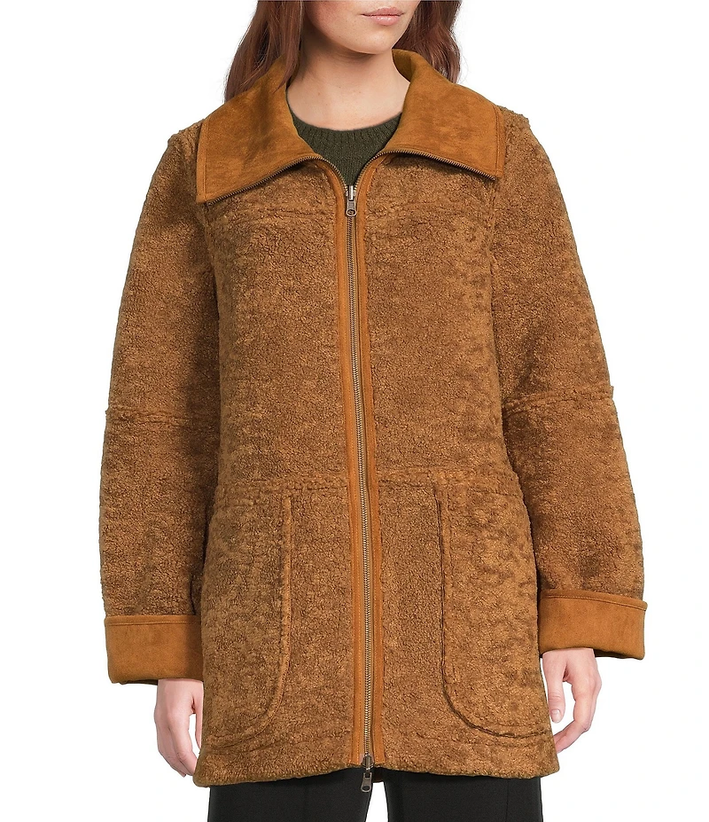 Le' AL.X Faux Suede Reversible Sherpa Point Collar Long Sleeve Long Length Field Jacket